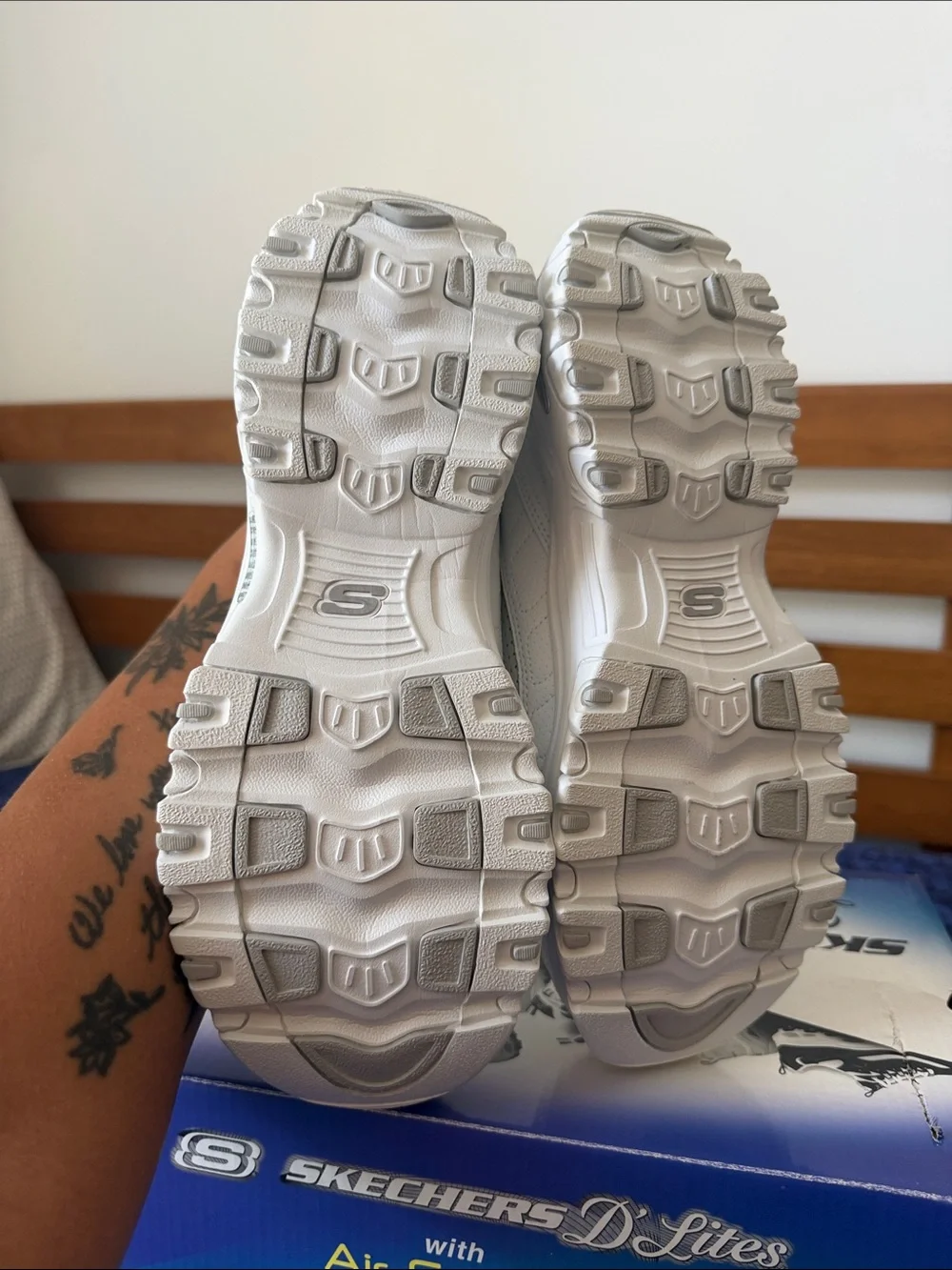 Skechers White D'Lites Slip-On Sneakers